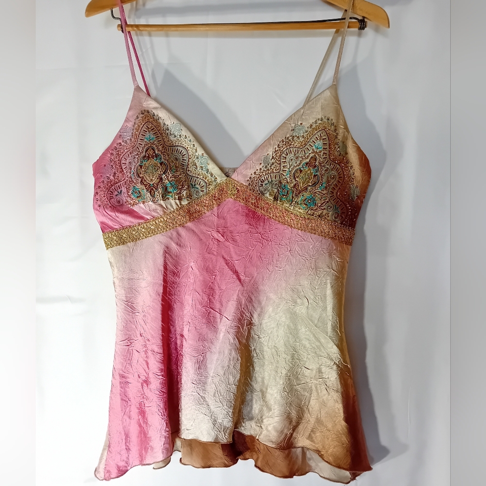 Elegant Pink and Cream Embroidered Tank Top